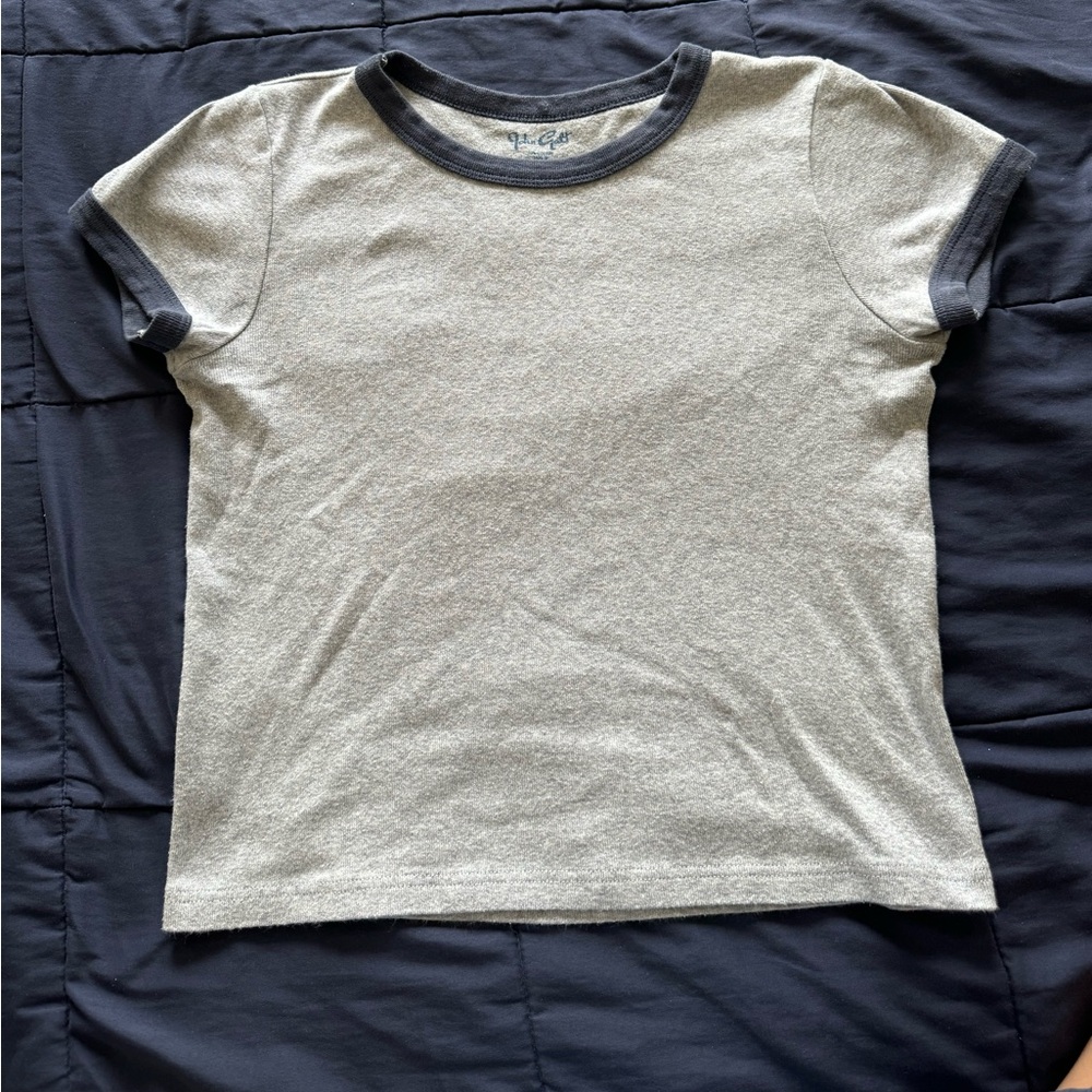 Brandy Melville Grey and Navy Baseball Tee